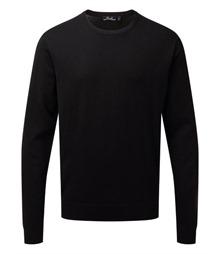 Crew neck cotton-rich knitted sweater